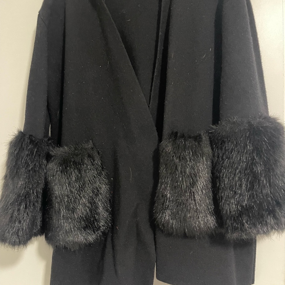 Zara Black Knit Coat wool and faux fur
